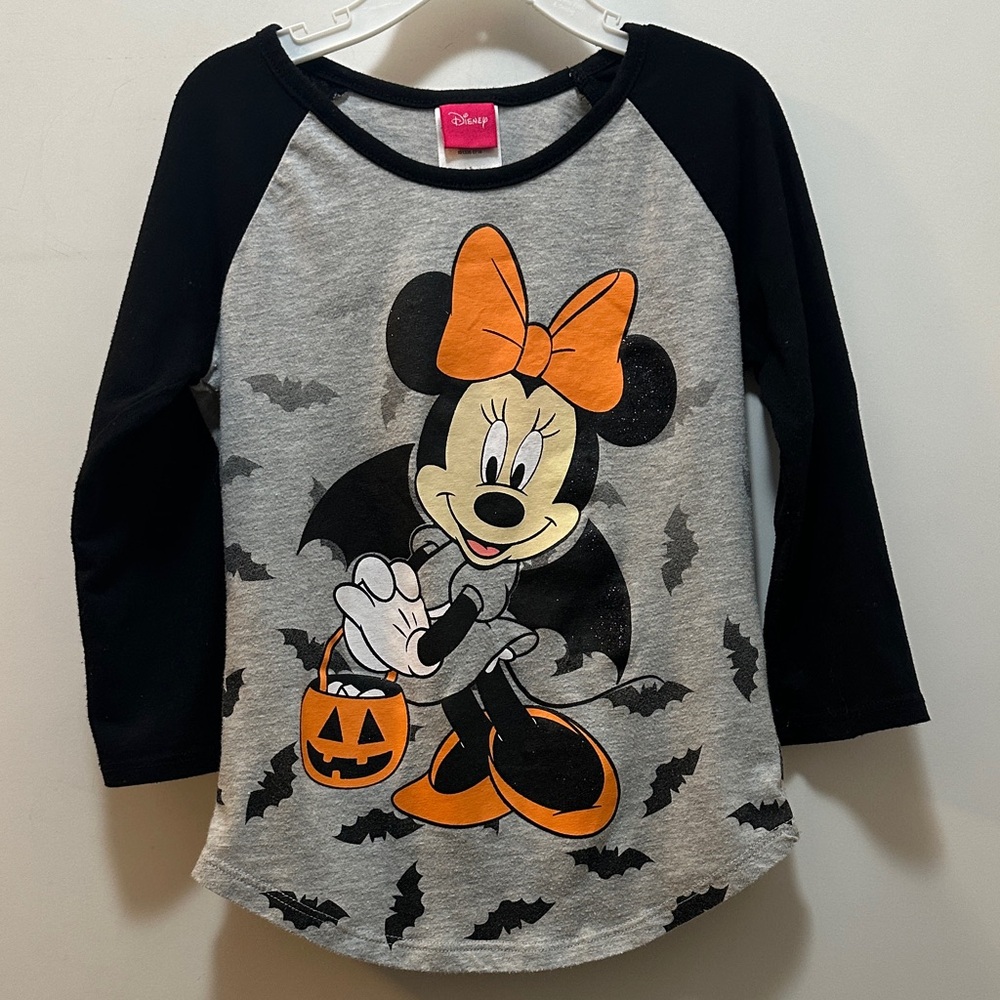 Disney Minnie Mouse Halloween 🎃 🦇 Mid Length Sleeve Shirt - Black & Gray Size 6